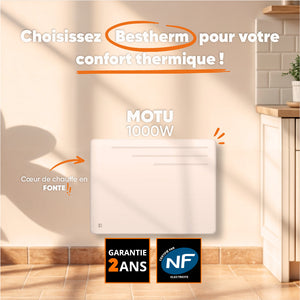 Radiatore elettrico fisso ad inerzia secca in ghisa 1000W MOTU orizzontale bianco