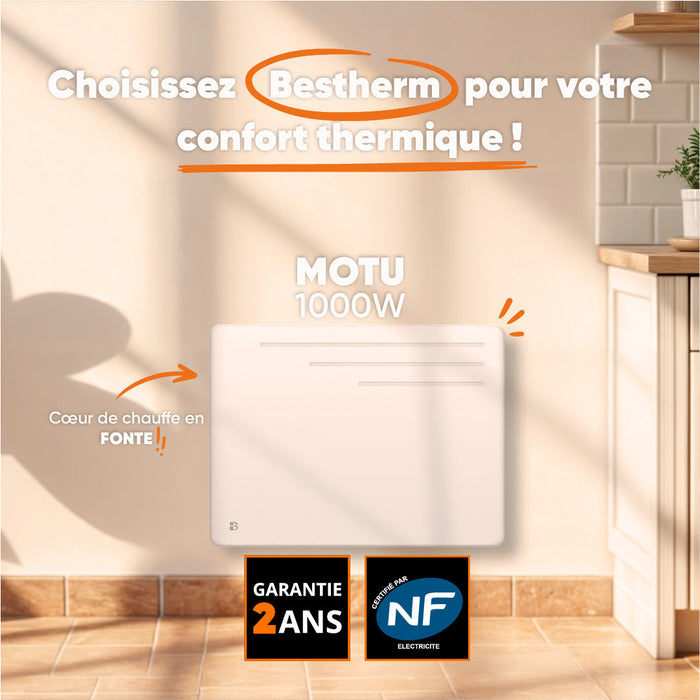 Radiatore elettrico fisso ad inerzia secca in ghisa 1000W MOTU orizzontale bianco