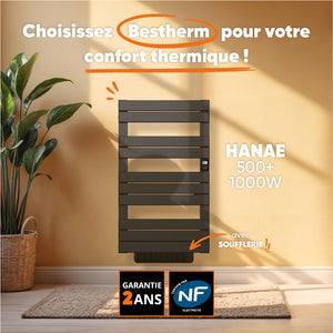Scaldasalviette elettrico Besther HANAE nero con ventilatore, 500 + 1000 W, H.108,4 x L.60 cm