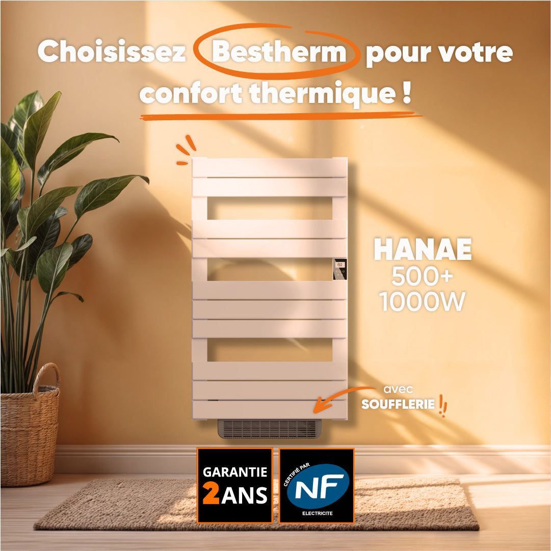 Scaldasalviette elettrico senza liquidi con soffiante 500W+1000W H.108,4xL60cm HANAE bianco