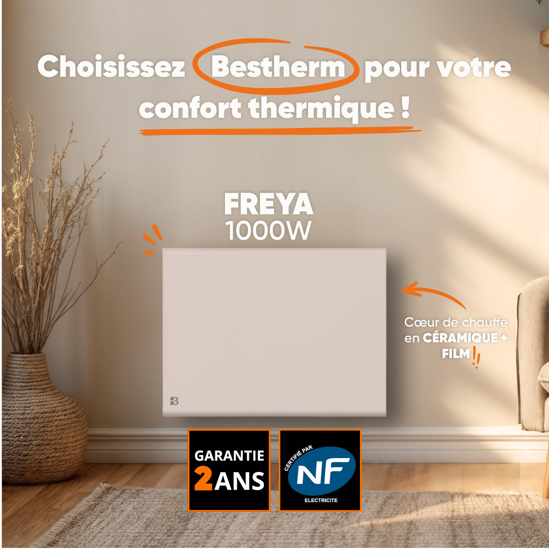 Radiatore elettrico fisso con inerzia a secco ceramica + pellicola 1000W FREYA orizzontale bianco
