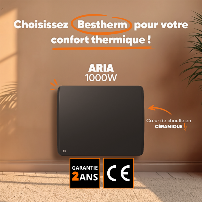 Radiatore elettrico fisso ad inerzia ceramica a secco 1000W ARIA orizzontale nero