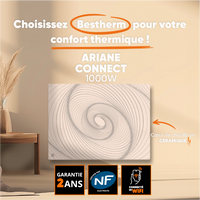 Radiatore elettrico fisso connesso WIFI con inerzia ceramica a secco 1000W ARIANE CONNECT orizzontale bianco