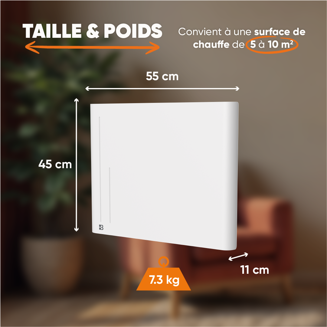 Radiatore elettrico fisso ad inerzia ceramica a secco 1000W ALBA orizzontale bianco