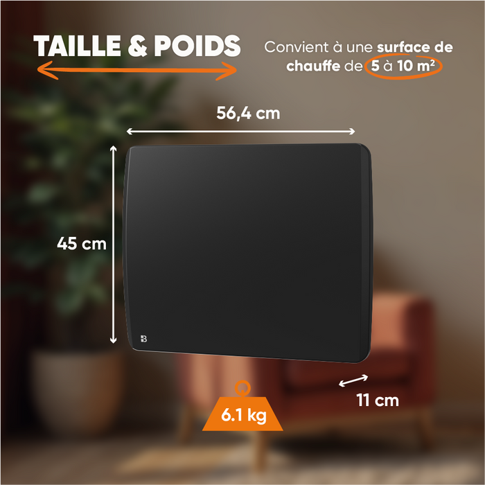 Radiatore elettrico fisso ad inerzia ceramica a secco 1000W ARIA orizzontale nero