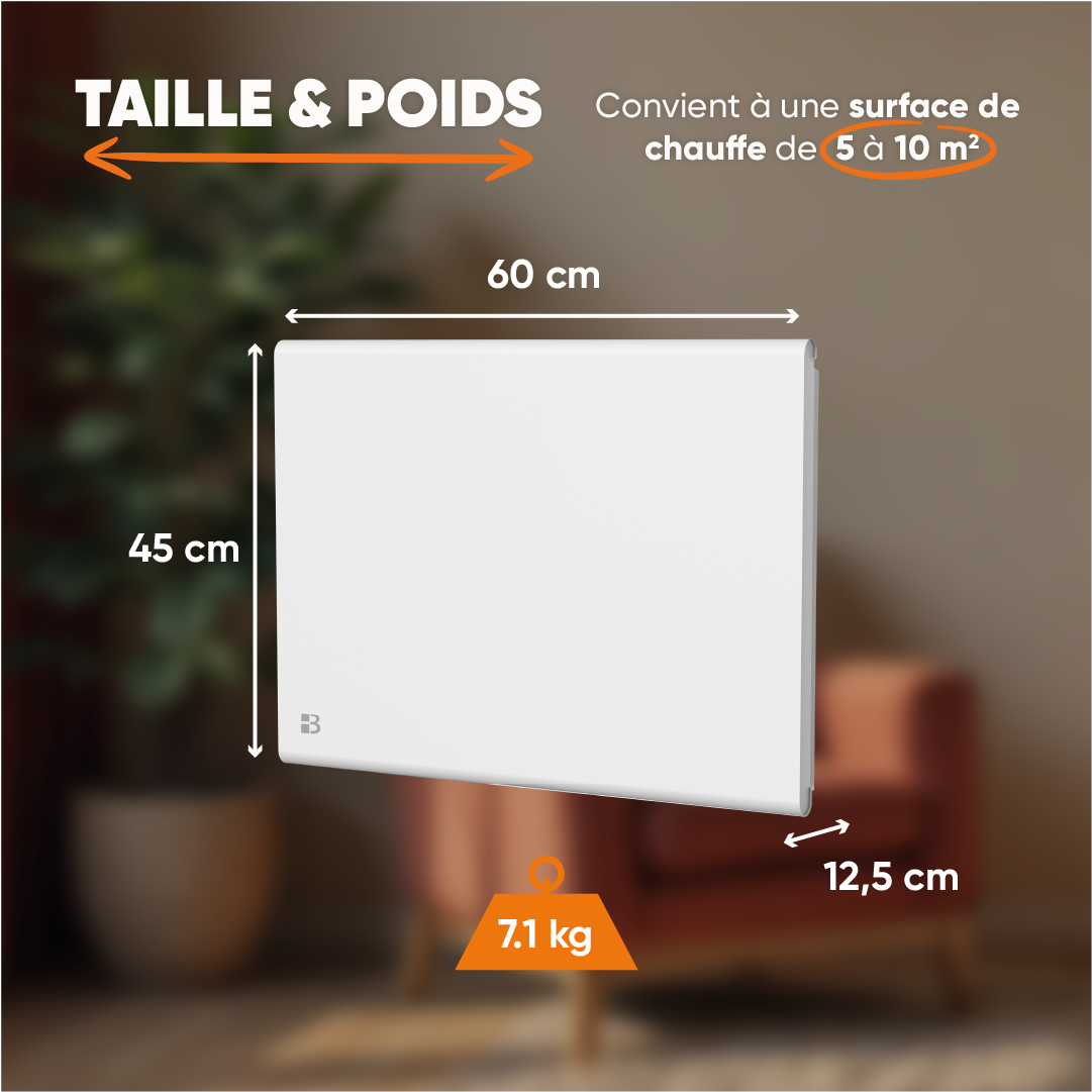 Radiatore elettrico fisso ad inerzia secca ghisa+film 1000W NEMESIS orizzontale bianco