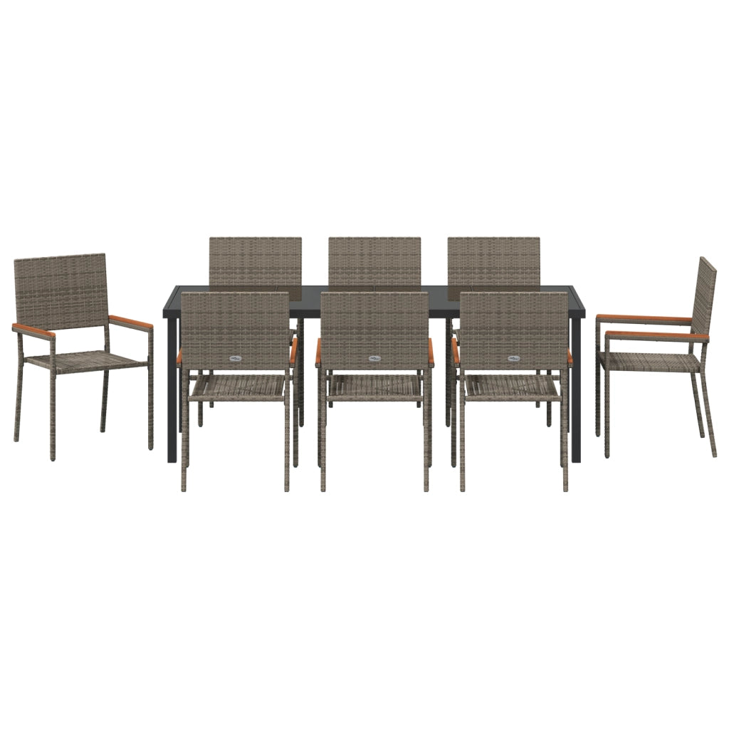 Set da Pranzo Giardino 9 Pezzi Grigio Polyrattan