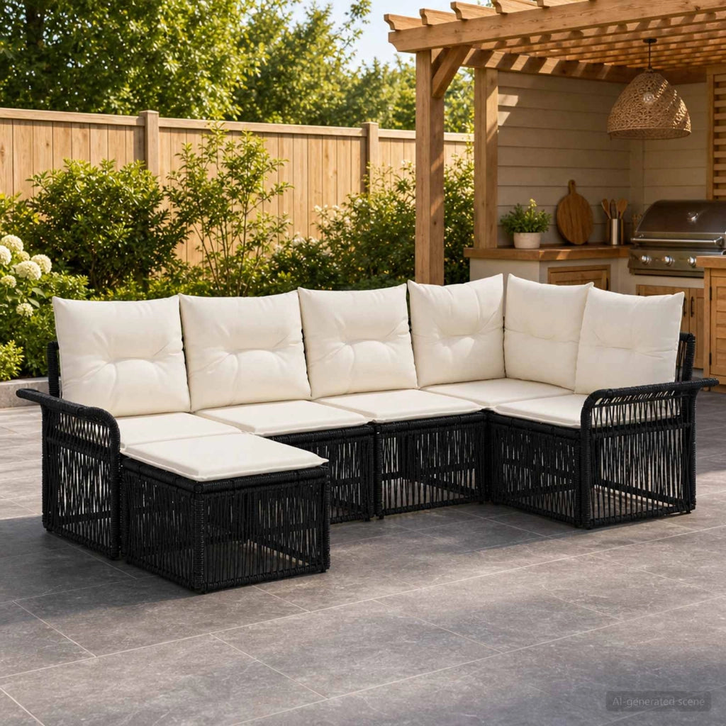 Set Divano da Giardino 6 pz Nero polyrattan 3434896