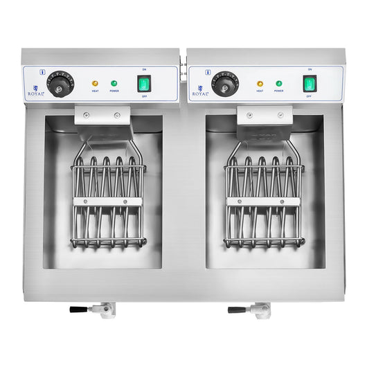Friggitrice elettrica professionale doppia ristorante 2 x 3 200 watt 2 x 16 litri totali 2 x 12 litri termostato olio 2 rubinetti acciaio inox 14_0003982