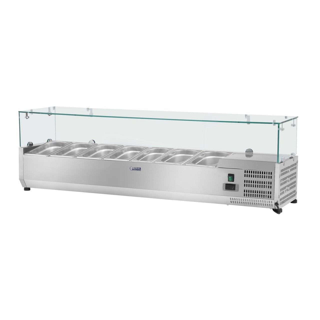 Saladette da banco inox 160 x 33 cm 8 bacinelle GN 1/4 coperchio vetro 14_0003296
