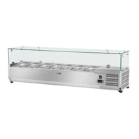 Saladette da banco inox 160 x 33 cm 8 bacinelle GN 1/4 coperchio vetro 14_0003296