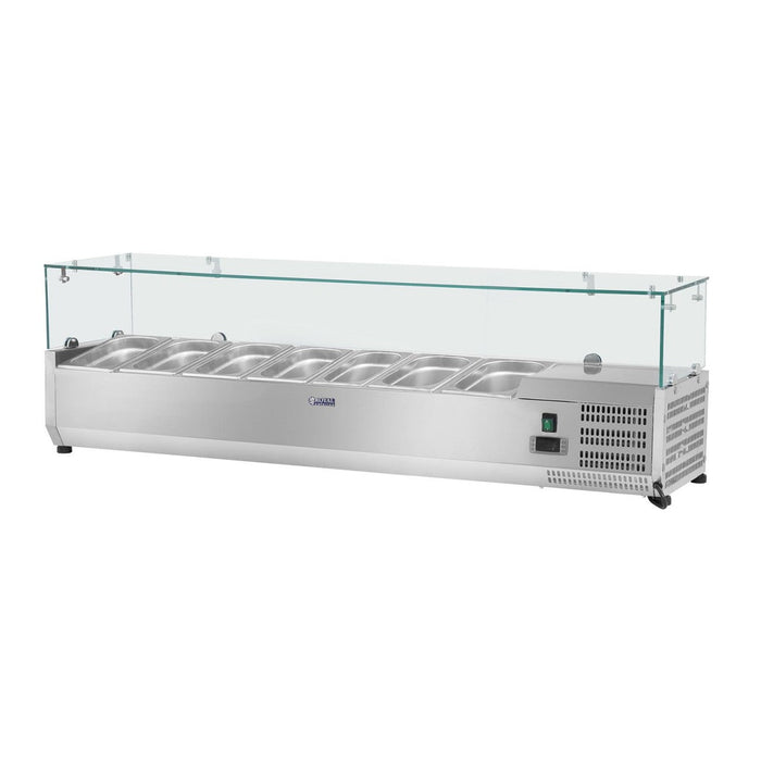 Saladette da banco inox 160 x 33 cm 8 bacinelle GN 1/4 coperchio vetro 14_0003296
