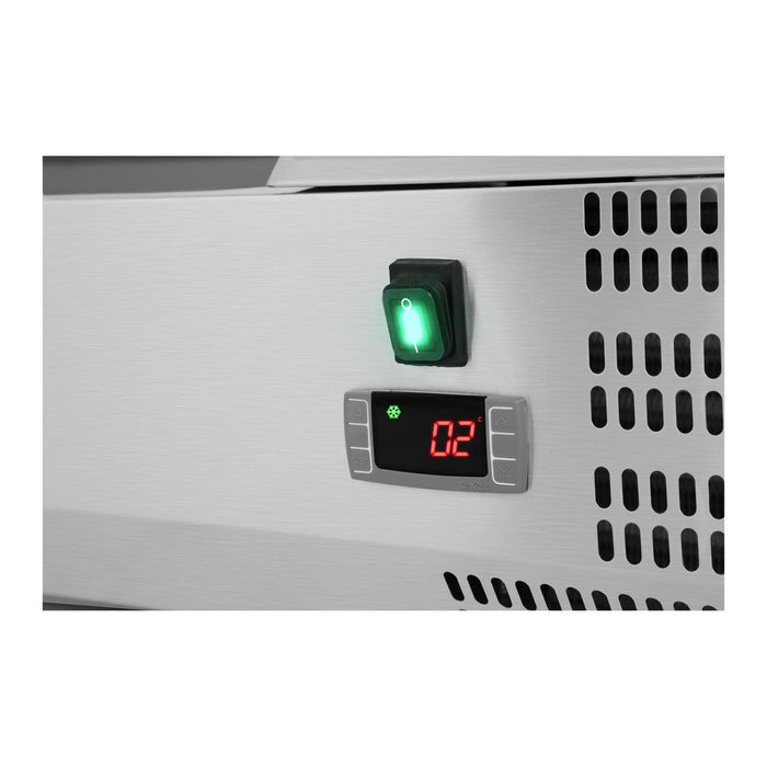 Saladette da banco inox 160 x 33 cm 8 bacinelle GN 1/4 coperchio vetro 14_0003296