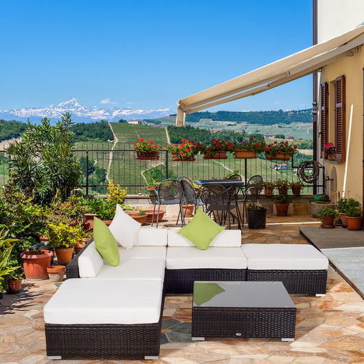 EASYCOMFORT  Mobili da Giardino in Rattan PE con Divano Angolare e Pouf con Cuscini Telaio Set da 18 Pezzi, Marrone