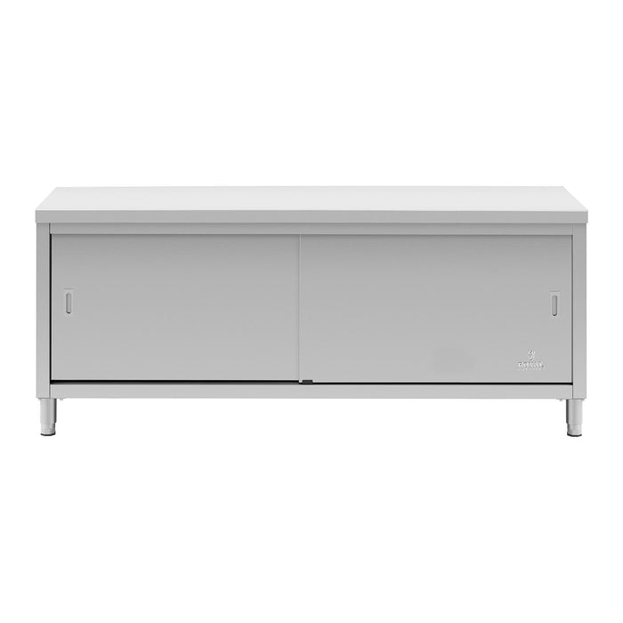 Mobile base da cucina in acciaio inox con ante scorrevoli (portata 600 kg, acciaio inox, 1 ripiano) 14_0005089