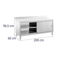 Mobile basso nel piano cucina con ante scorrevoli rinforzate con alzatina (portata 600 kg, acciaio inox, 1 ripiano) 14_0005090