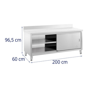 Mobile basso nel piano cucina con ante scorrevoli rinforzate con alzatina (portata 600 kg, acciaio inox, 1 ripiano) 14_0005090