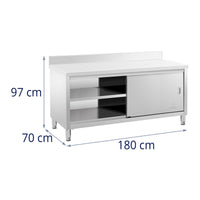 Mobile base cucina inox top cucina con ante scorrevoli con alzatina 180 x 70 cm portata 600 kg 14_0005092