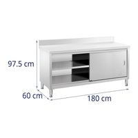 Mobile base cucina inox top cucina con ante scorrevoli con alzatina 180 x 60 cm portata 600 kg 14_0005095