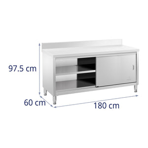 Mobile base cucina inox top cucina con ante scorrevoli con alzatina 180 x 60 cm portata 600 kg 14_0005095