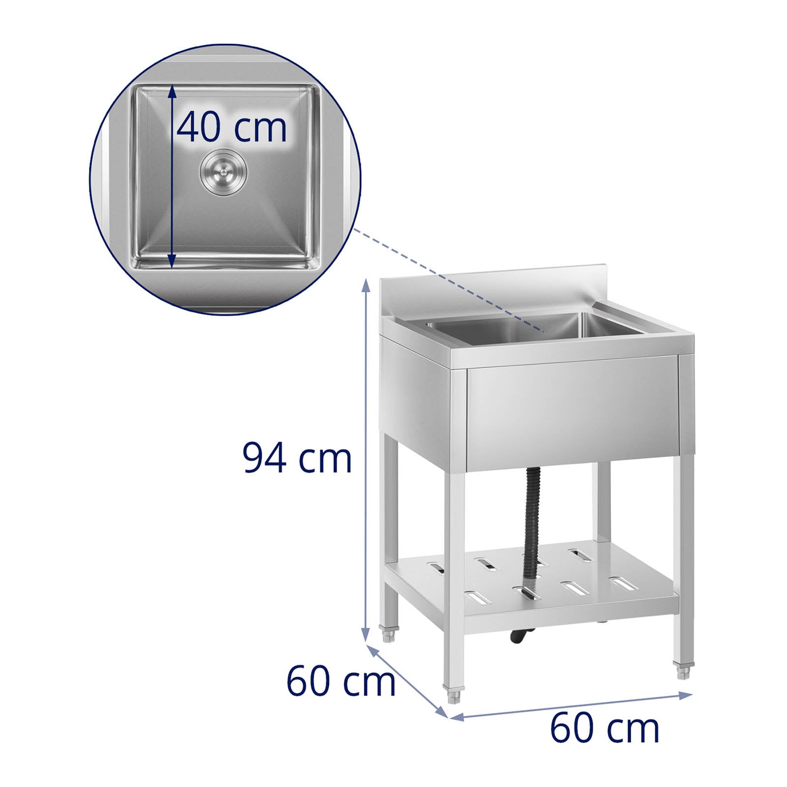 Lavello professionale 1 vasca 40 x 40 x 25 cm inox 14_0000162