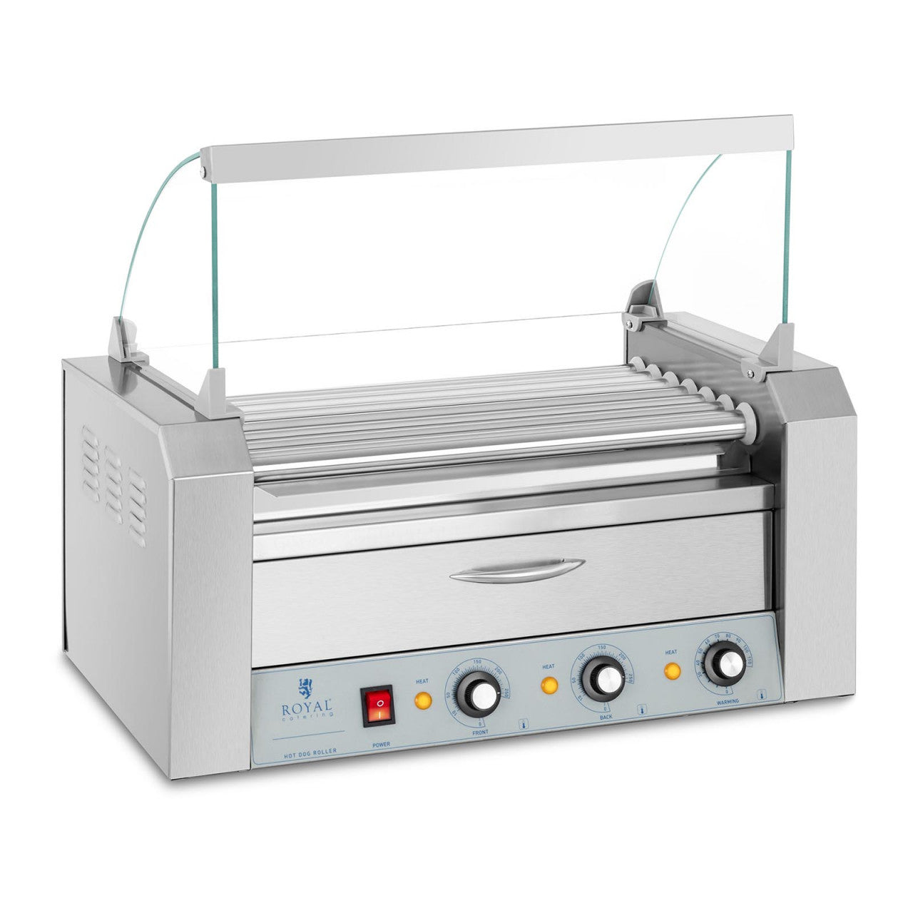 Griglia per salsicce 7 rulli 12 salsicce cassetto scaldavivande 1.765 Watt Acciaio inox 14_0001920