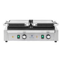 Tostiera doppia rigata + liscia per panini 3600 watt 50 - 300 °C con raccogligrasso in acciaio inox professionale in ghisa 14_0004005