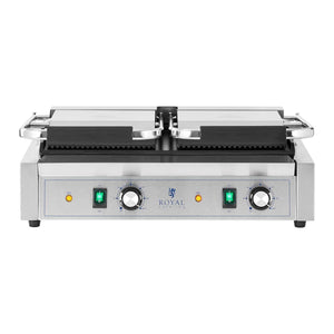 Tostiera doppia rigata + liscia per panini 3600 watt 50 - 300 °C con raccogligrasso in acciaio inox professionale in ghisa 14_0004005