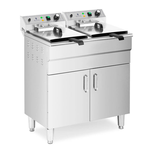 Friggitrice elettrica doppia 26 litri 10.000 watt rubinetto zona fredda mobiletto professionale acciaio inox 14_0003983