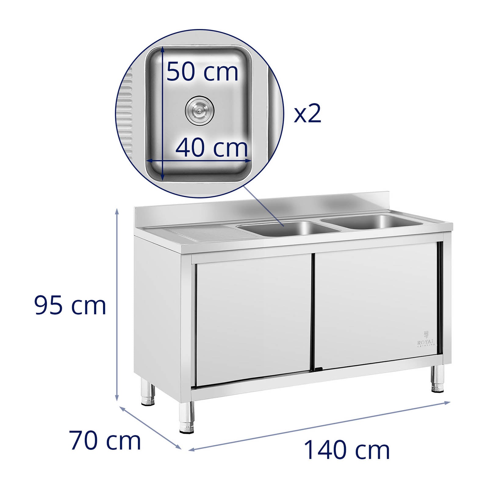Lavello inox su vano 2 vasche inox 500 x 400 x 300 mm professionale 14_0005014