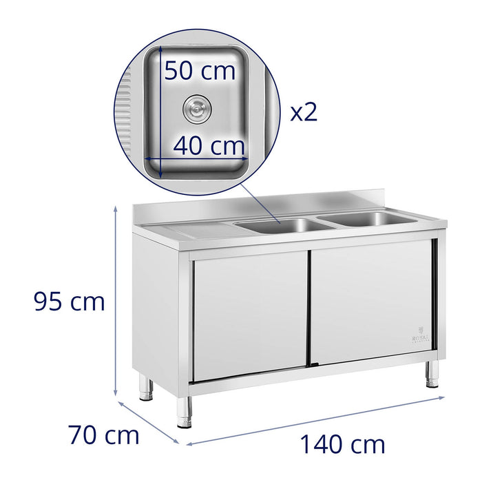 Lavello inox su vano 2 vasche inox 500 x 400 x 300 mm professionale 14_0005014