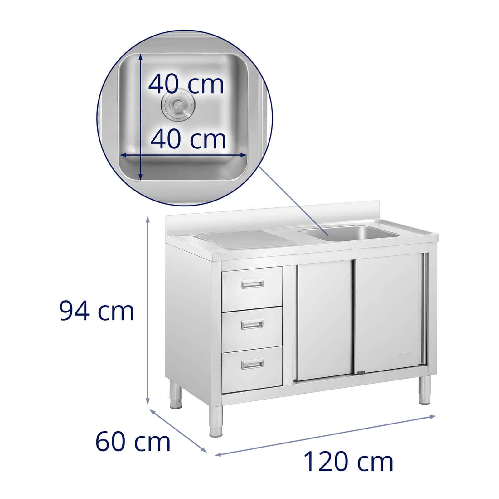 Lavello inox su vano - 1 vasca inox - 400 x 400 x 300 mm 14_0005021