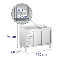 Lavello inox su vano - 1 vasca inox - 400 x 400 x 300 mm 14_0005021