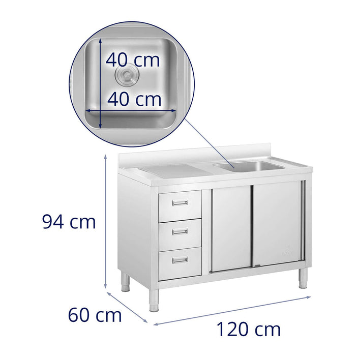 Lavello inox su vano - 1 vasca inox - 400 x 400 x 300 mm 14_0005021