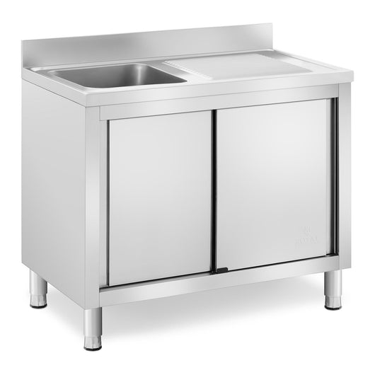 Lavello inox professionale su mobile basso con lavello inox (1 vasca: 400 x 400 x 240 mm, altezza alzatina: 100 mm, piedini regolabili) 14_0005022