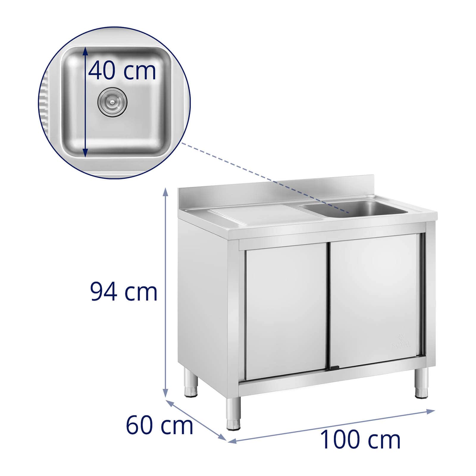 Lavello inox su vano 1 vasca inox 400 x 400 x 240 mm 14_0005023