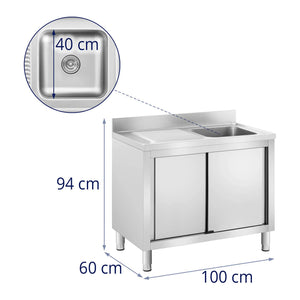 Lavello inox su vano 1 vasca inox 400 x 400 x 240 mm 14_0005023
