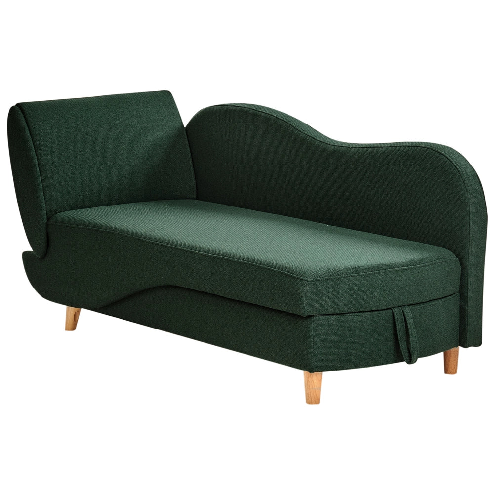 Chaise longue a sinistra in tessuto verde con contenitore per il soggiorno moderno