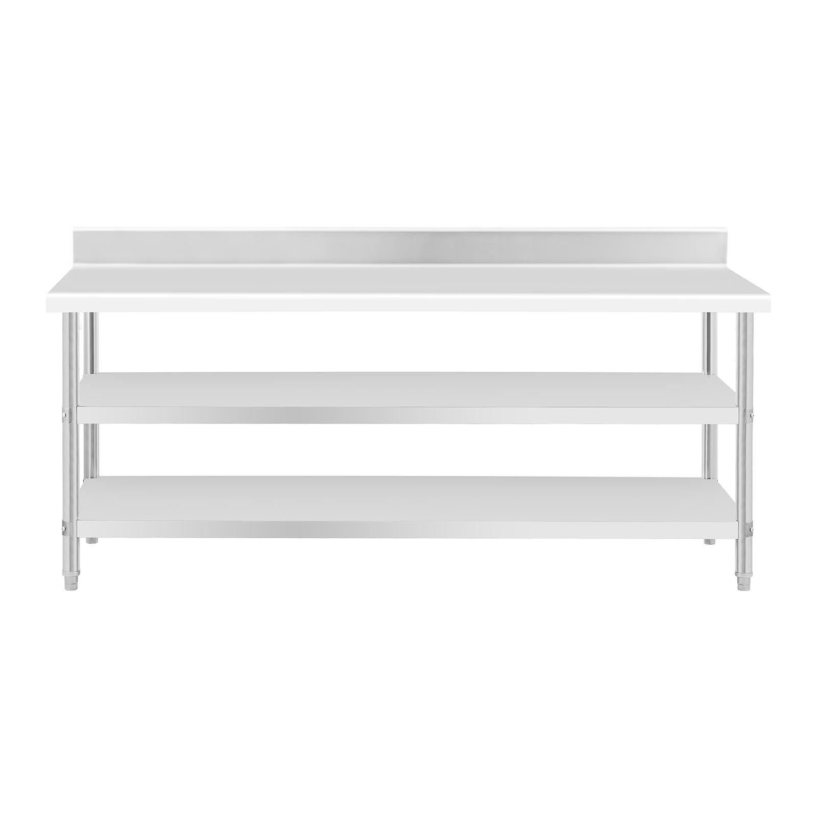 Tavolo da lavoro in acciaio inox con alzatina - 200 x 70 x 16,5 cm - 235 kg - 2 ripiani 14_0007311