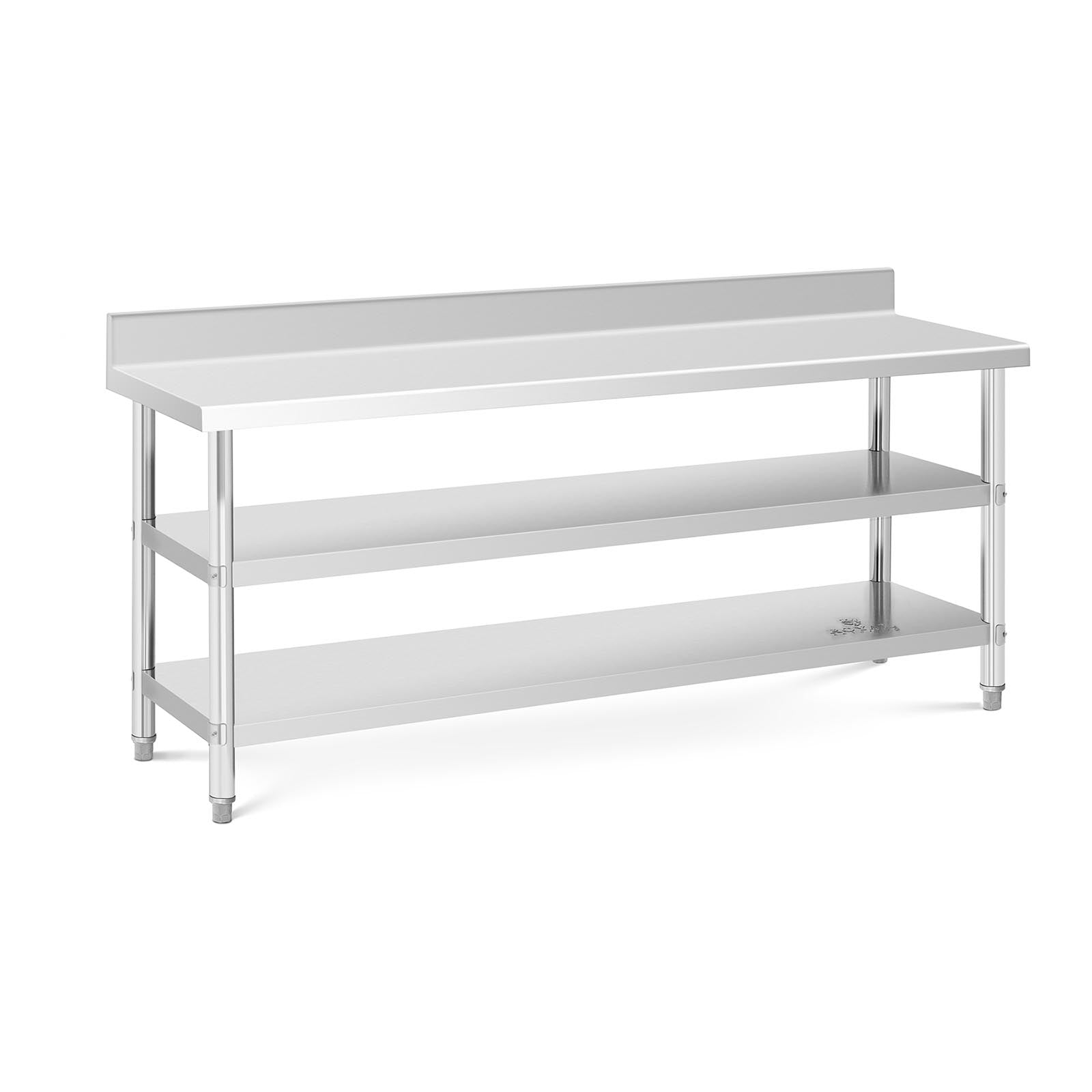 Tavolo da lavoro in acciaio inox Tavolo da lavoro in acciaio inox addossato con alzatina 200 x 60 x 16,5 cm 235 kg 2 ripiani 14_0007313