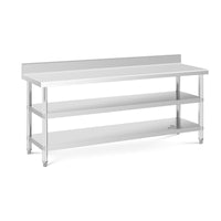 Tavolo da lavoro in acciaio inox Tavolo da lavoro in acciaio inox addossato con alzatina 200 x 60 x 16,5 cm 235 kg 2 ripiani 14_0007313