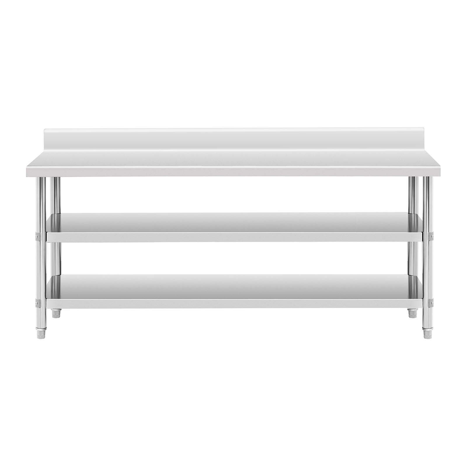 Tavolo da lavoro in acciaio inox Tavolo da lavoro in acciaio inox addossato con alzatina 200 x 60 x 16,5 cm 235 kg 2 ripiani 14_0007313