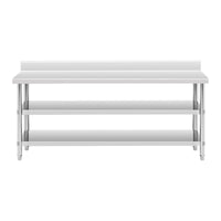 Tavolo da lavoro in acciaio inox Tavolo da lavoro in acciaio inox addossato con alzatina 200 x 60 x 16,5 cm 235 kg 2 ripiani 14_0007313