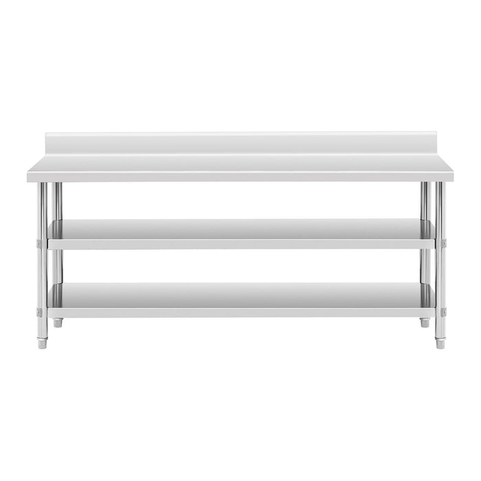 Tavolo da lavoro in acciaio inox Tavolo da lavoro in acciaio inox addossato con alzatina 200 x 60 x 16,5 cm 235 kg 2 ripiani 14_0007313