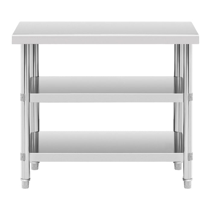 Tavolo da lavoro in acciaio inox - 100 x 60 x 5 cm - 185 kg - 2 ripiani 14_0007332