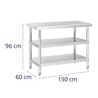 Tavolo da lavoro in acciaio inox - 100 x 60 x 5 cm - 185 kg - 2 ripiani 14_0007332