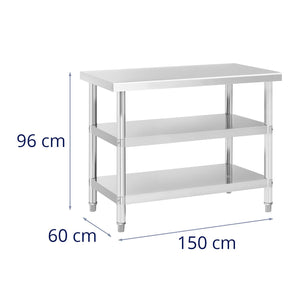 Tavolo da lavoro in acciaio inox - 100 x 60 x 5 cm - 185 kg - 2 ripiani 14_0007332