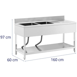 Lavello professionale in acciaio inox 2 vasche 160 x 60 x 97 cm acciaio inox argento 14_0009565