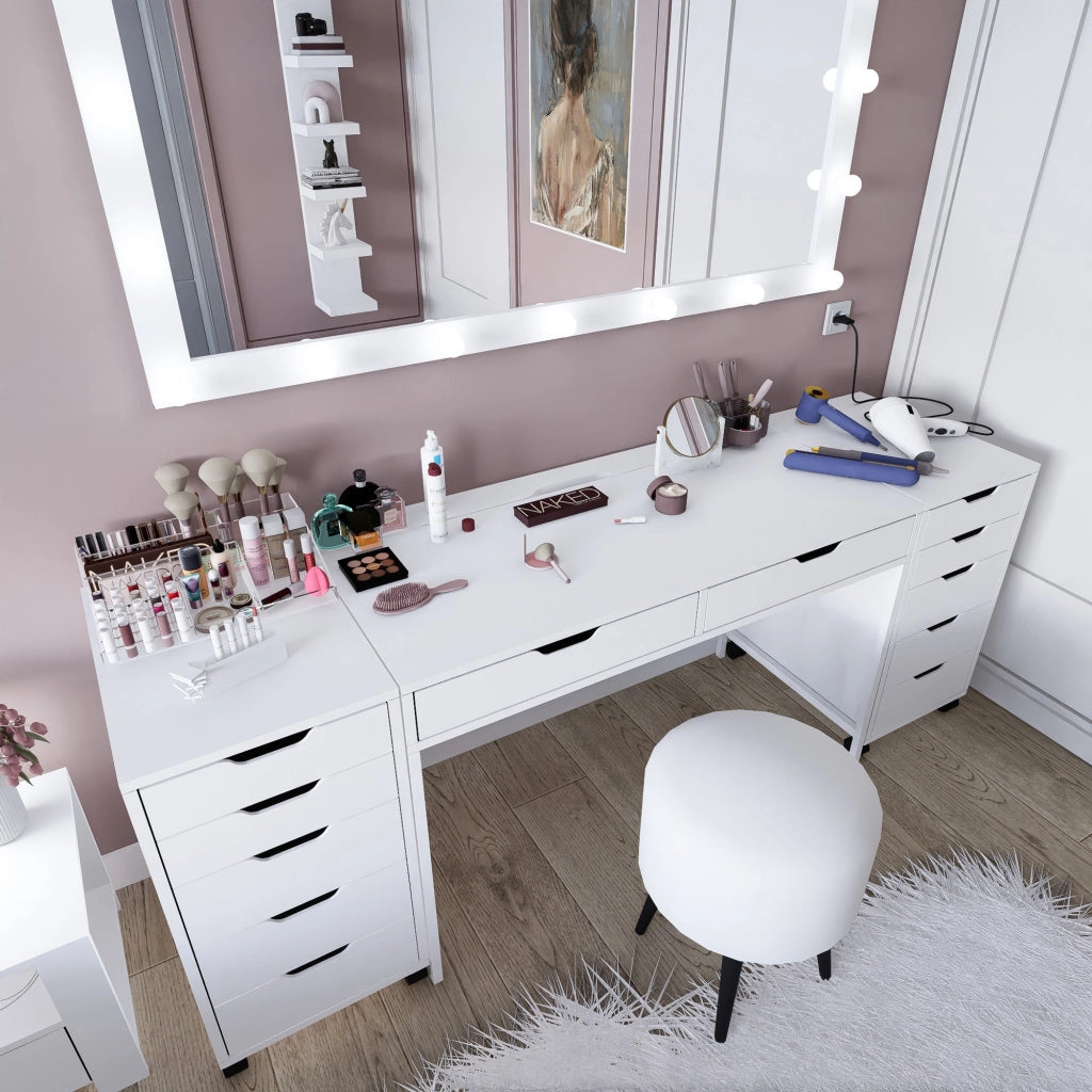 Mobile da Trucco Lagunare, Toeletta Specchio Incluso, 200x55x77h cm Bianco