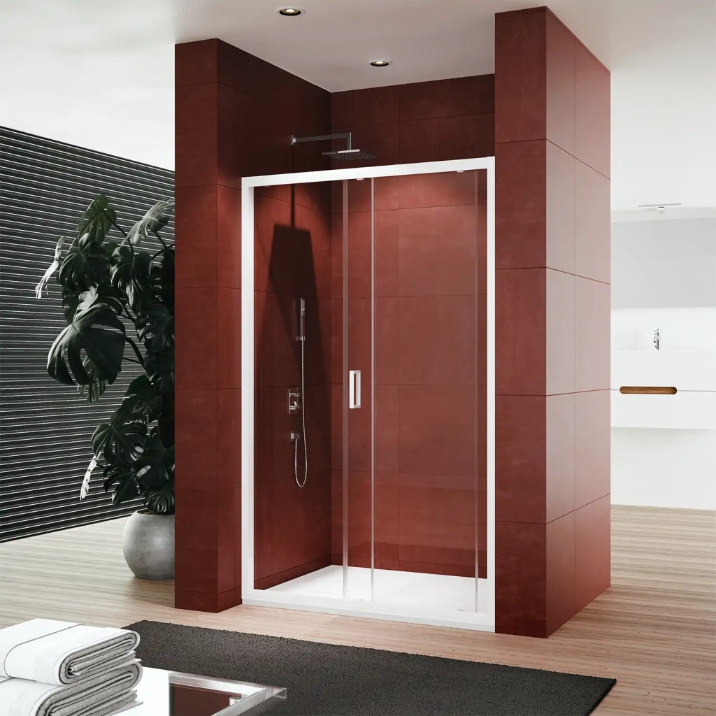 Box Doccia a Nicchia 120 cm Apertura Scorrevole. Vetro Temperato 4MM Trasparente. Maniglia in ABS e Profili in Alluminio Bianco | Maiorca